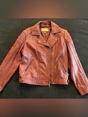 MICHAEL Michael Kors Burgundy Leather Moto Jacket